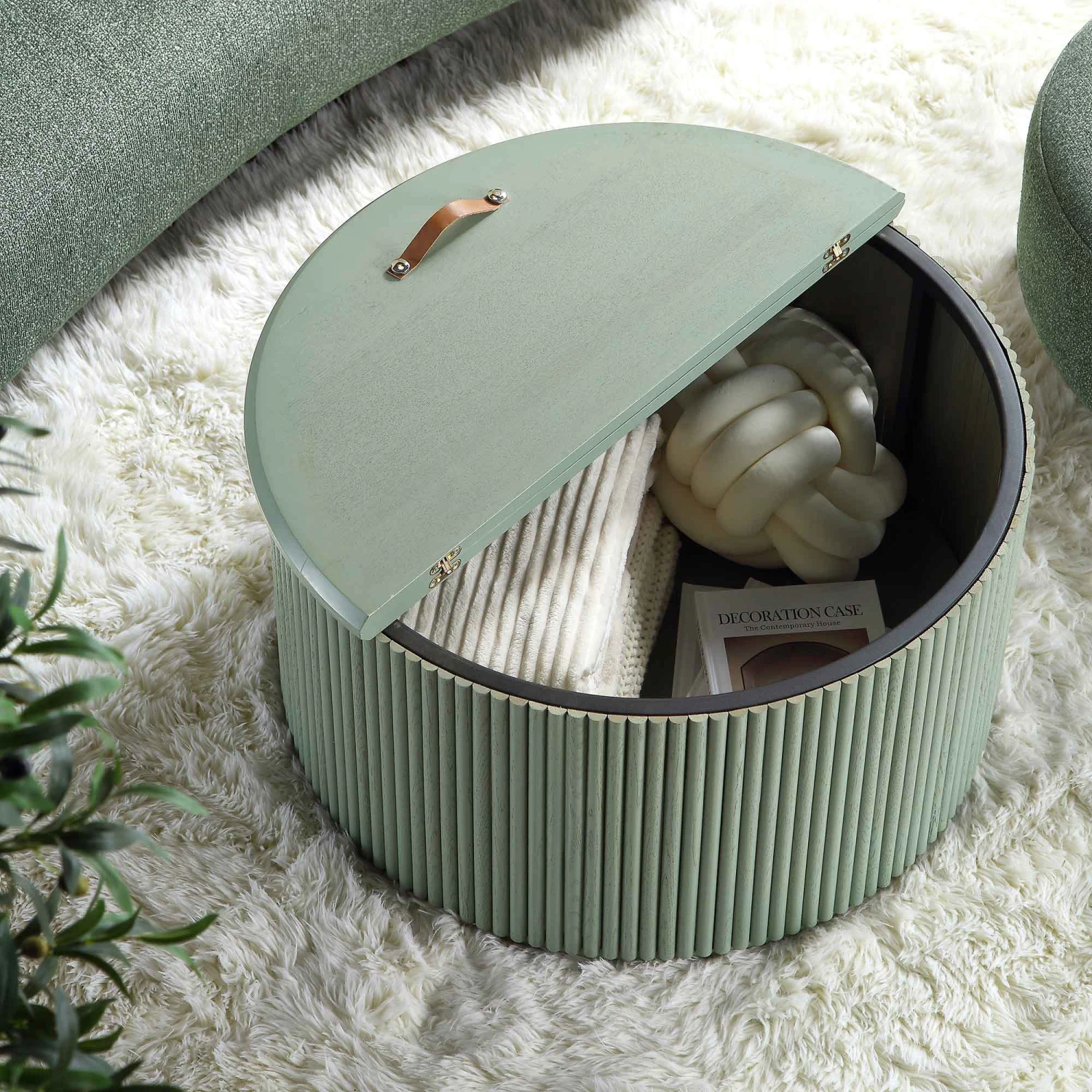 Maru Oak Round Coffee Table With Storage, Sage Green 6 Maru Oak Round Coffee Table With Storage, Sage Green - Image 4