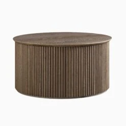 Maru Oak Round Coffee Table With Storage, Silver Oak -Daals Shop BSD 140 SILK WB1