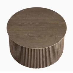 Maru Oak Round Coffee Table With Storage, Silver Oak -Daals Shop BSD 140 SILK WB2