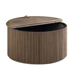 Maru Oak Round Coffee Table With Storage, Silver Oak -Daals Shop BSD 140 SILK WB3