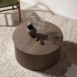Maru Oak Round Coffee Table With Storage, Silver Oak -Daals Shop BSD 140 SILK scene1