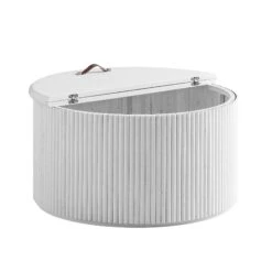 Maru Oak Round Coffee Table With Storage, Washed White -Daals Shop BSD 140 WHITE WB3