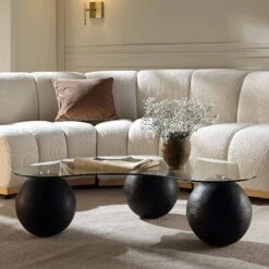 Sveti Curved Glass Coffee Table, Black