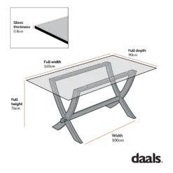 Lugano 160cm Rectangular Glass Top Solid Oak Legs Dining Table -Daals Shop BSD088