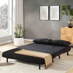 Algo Sofabed With Cushions In Charcoal Teddy Fabric 2 Seater -Daals Shop D021B CHARCOAL TEDDY scene3