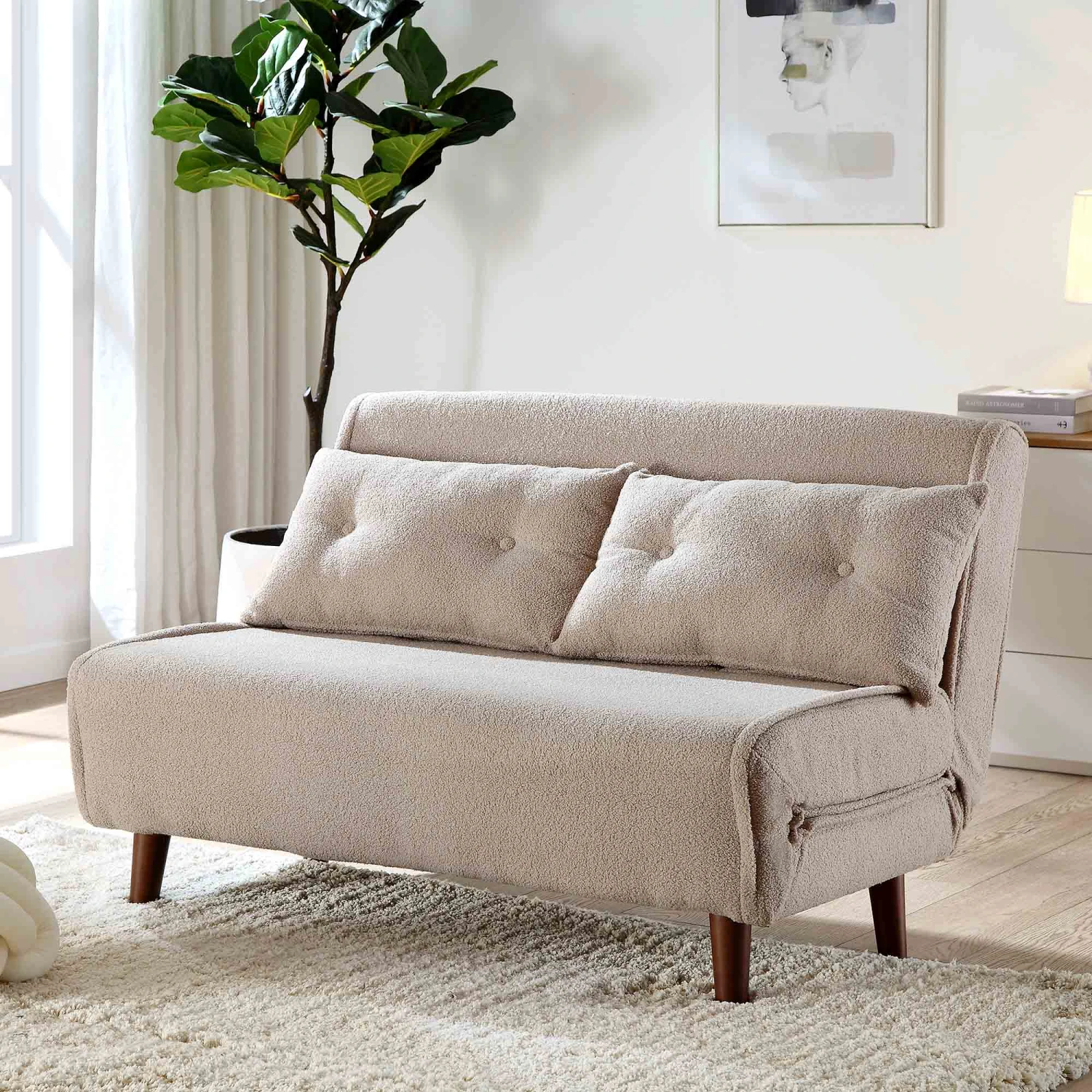 Algo Sofabed With Cushions In Taupe Teddy Fabric 2 Seater 3 Algo Sofabed With Cushions In Taupe Teddy Fabric 2 Seater