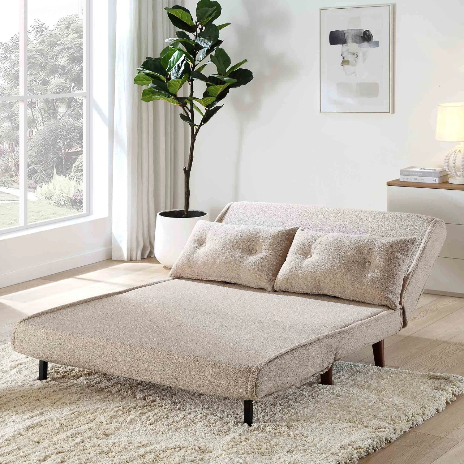 Algo Sofabed With Cushions In Taupe Teddy Fabric 2 Seater 5 Algo Sofabed With Cushions In Taupe Teddy Fabric 2 Seater - Image 3