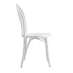 Camille Elm Wood And Rattan Bentwood Dining Chair, Distressed White -Daals Shop DCH 002 WASHWHITE WB4