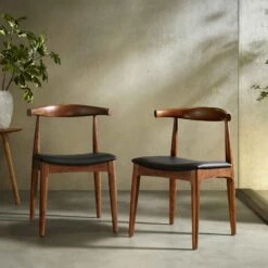 Arley Set Of 2 Beech Wood Dining Chairs, Walnut And Black