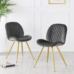Set Of 2 Cosford Diamond Stitch Dining Chairs (Grey Velvet)