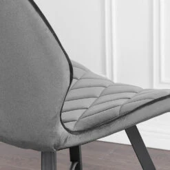 Set Of 2 Ampney Velvet Diamond Stitch Dining Chairs With Metal Legs (Dark Grey Velvet) -Daals Shop DCH 2097 GREY VEL 2P 1