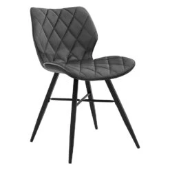 Set Of 2 Ampney Velvet Diamond Stitch Dining Chairs With Metal Legs (Dark Grey Velvet) -Daals Shop DCH 2097 GREY VEL 2P 3