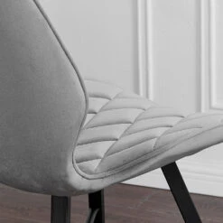 Set Of 2 Ampney Diamond Stitch Light Grey Velvet Dining Chair Set Of 2 With Metal Legs -Daals Shop DCH 2097 LIGHTGREY VEL 2P 2