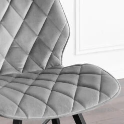 Set Of 2 Ampney Diamond Stitch Light Grey Velvet Dining Chair Set Of 2 With Metal Legs -Daals Shop DCH 2097 LIGHTGREY VEL 2P 20 7