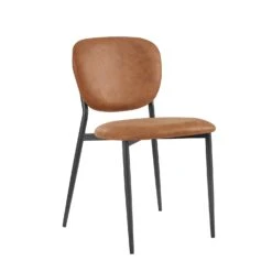 Kelmarsh Set Of 2 Cognac Colour Vegan Leather Upholstered Dining Chairs -Daals Shop DCH 2128 COGNAC KJB 2P 2