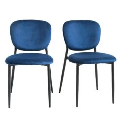 Kelmarsh Set Of 2 Navy Blue Velvet Upholstered Dining Chairs -Daals Shop DCH 2128 NAVY VEL 2P WB1