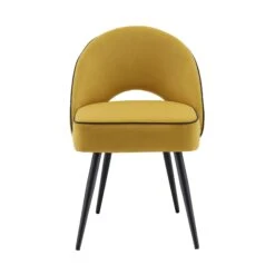 Oakley Set Of 2 Mustard Yellow Velvet Upholstered Dining Chairs With Piping -Daals Shop DCH 2138 MUSTARD VEL 2P WB2