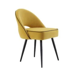 Oakley Set Of 2 Mustard Yellow Velvet Upholstered Dining Chairs With Piping -Daals Shop DCH 2138 MUSTARD VEL 2P WB4