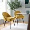 Oakley Set Of 2 Mustard Yellow Velvet Upholstered Dining Chairs With Piping -Daals Shop DCH 2138 MUSTARD VEL 2P main