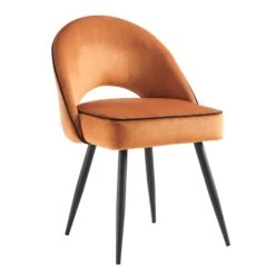 Oakley Set Of 2 Orange Velvet Upholstered Dining Chairs With Contrast Piping 15 Oakley Set Of 2 Orange Velvet Upholstered Dining Chairs With Contrast Piping -Daals Shop DCH 2138 ORANGE VEL 2P WB2