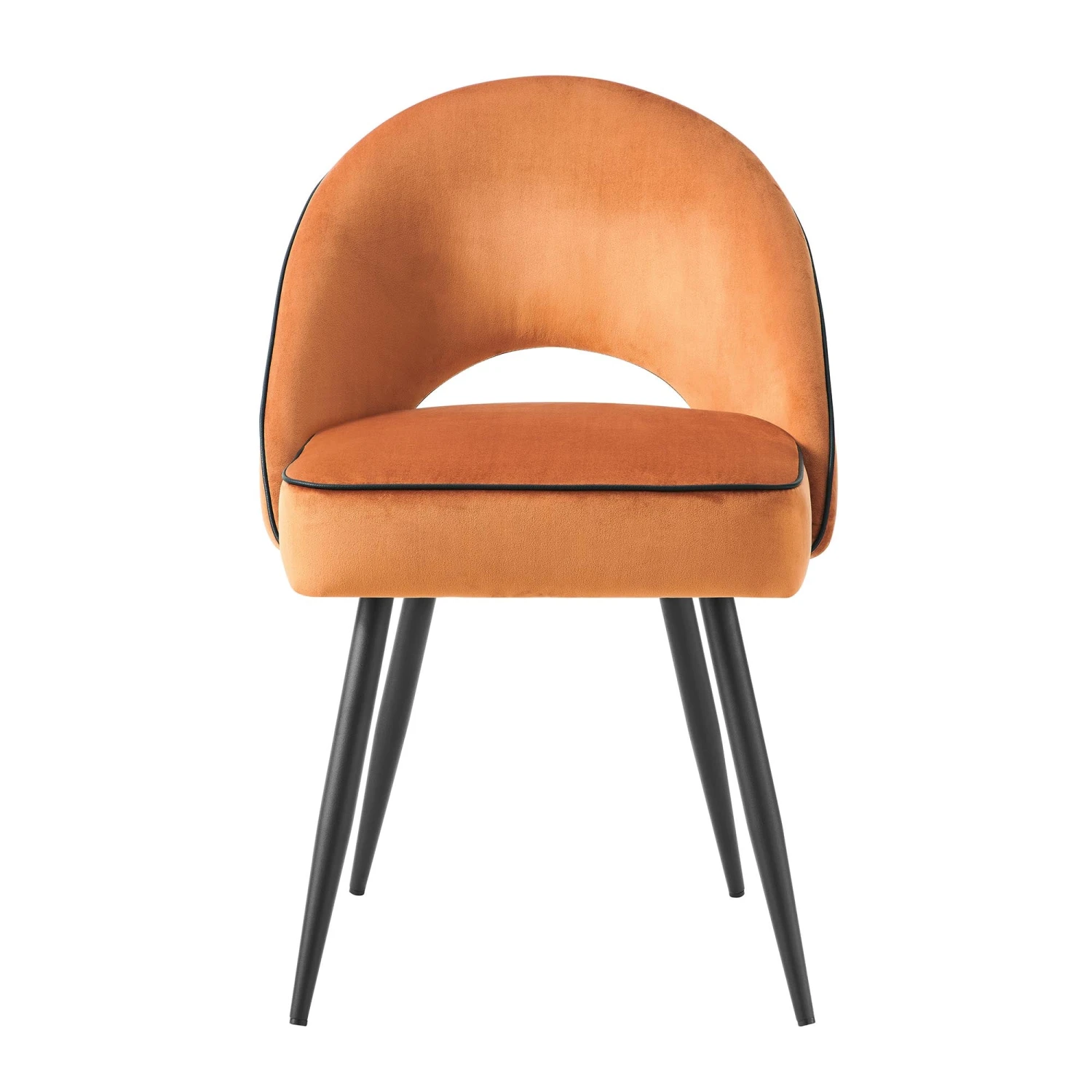 Oakley Set Of 2 Orange Velvet Upholstered Dining Chairs With Contrast Piping 5 Oakley Set Of 2 Orange Velvet Upholstered Dining Chairs With Contrast Piping - Image 3