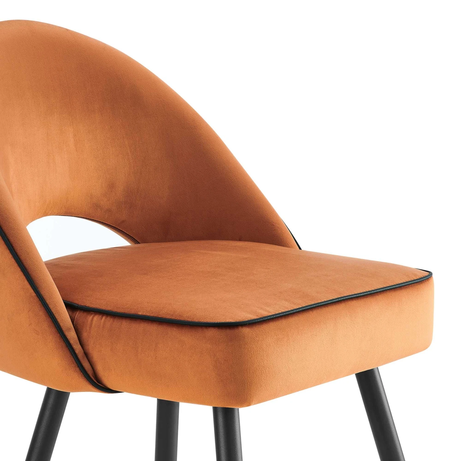 Oakley Set Of 2 Orange Velvet Upholstered Dining Chairs With Contrast Piping 10 Oakley Set Of 2 Orange Velvet Upholstered Dining Chairs With Contrast Piping - Image 8