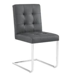 Keyston Set Of 2 Dark Grey PU Leather Upholstered Dining Chairs With Chrome Legs -Daals Shop DCH 2140 DARKGREY PU 2P 2