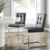 Keyston Set Of 2 Dark Grey PU Leather Upholstered Dining Chairs With Chrome Legs -Daals Shop DCH 2140 DARKGREY PU 2P main