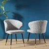 Langham Set Of 2 Grey Woven Fabric Carver Dining Chairs With Fluted Back 2 Langham Set Of 2 Grey Woven Fabric Carver Dining Chairs With Fluted Back -Daals Shop DCH 2143 GREY WOV 2P main