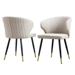 Langham Set Of 2 Oatmeal Woven Fabric Carver Dining Chairs With Fluted Back 18 Langham Set Of 2 Oatmeal Woven Fabric Carver Dining Chairs With Fluted Back -Daals Shop DCH 2143 TAUPE WOV 2P WB1