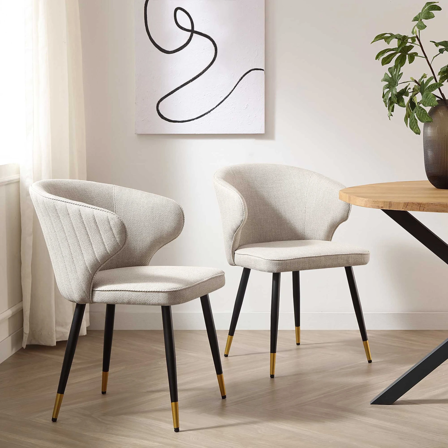 Langham Set Of 2 Oatmeal Woven Fabric Carver Dining Chairs With Fluted Back 3 Langham Set Of 2 Oatmeal Woven Fabric Carver Dining Chairs With Fluted Back