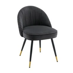 Miyae Set Of 2 Pleated Charcoal Velvet Upholstered Dining Chairs -Daals Shop DCH 2144 CHARCOAL VEL 2P WB2