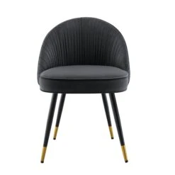 Miyae Set Of 2 Pleated Charcoal Velvet Upholstered Dining Chairs -Daals Shop DCH 2144 CHARCOAL VEL 2P WB4