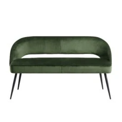 Oakley Dark Green Velvet Upholstered 3 Seater Dining Bench With Contrast Piping -Daals Shop DCH 2147 DARKGREEN VEL WB1