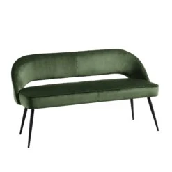 Oakley Dark Green Velvet Upholstered 3 Seater Dining Bench With Contrast Piping -Daals Shop DCH 2147 DARKGREEN VEL WB2