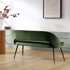 Oakley Dark Green Velvet Upholstered 3 Seater Dining Bench With Contrast Piping -Daals Shop DCH 2147 DARKGREEN VEL scene1