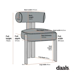 Ophelia Ecru Boucle Dining Chair -Daals Shop DCH 2187 dimension