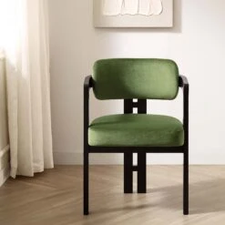Stanford Curved Oak Frame Upholstered Chair, Moss Green Velvet Black Frame -Daals Shop DCH 727 GREEN VEL main