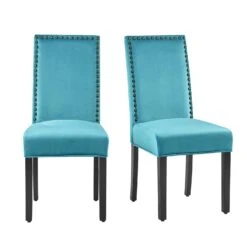 Maidwell Set Of 2 Air Blue Velvet Dining Chairs -Daals Shop DCH LW8116 ABLUEVEL 2P whitebackground