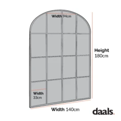 Portobello Arched Full Length Metal Frame Window Mirror 180 X 140 Cm, Black -Daals Shop DImensioncal Drawings Feb 2023 MIRR 280