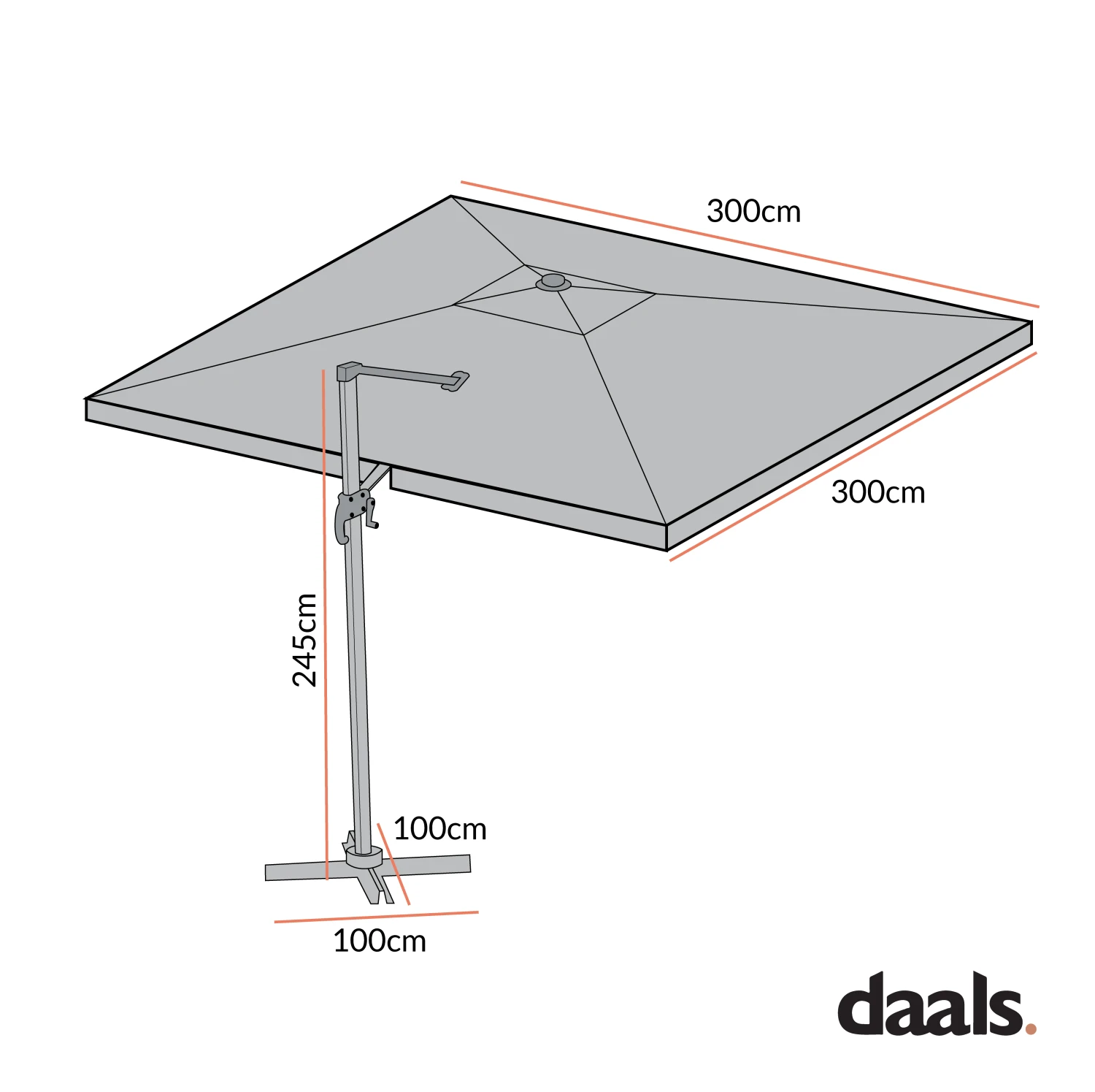 300cm Large Square 360° Aluminium Roma Cantilever Garden Hanging Parasol, Beige 6 300cm Large Square 360° Aluminium Roma Cantilever Garden Hanging Parasol, Beige - Image 4