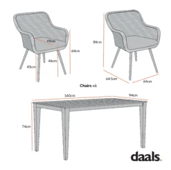 Cliveden Outdoor Aluminium Washed Wood Effect And Round Wicker Rattan 6-Seater Dining Set -Daals Shop Dimensional Drawings APR 2023 OD SF 1007