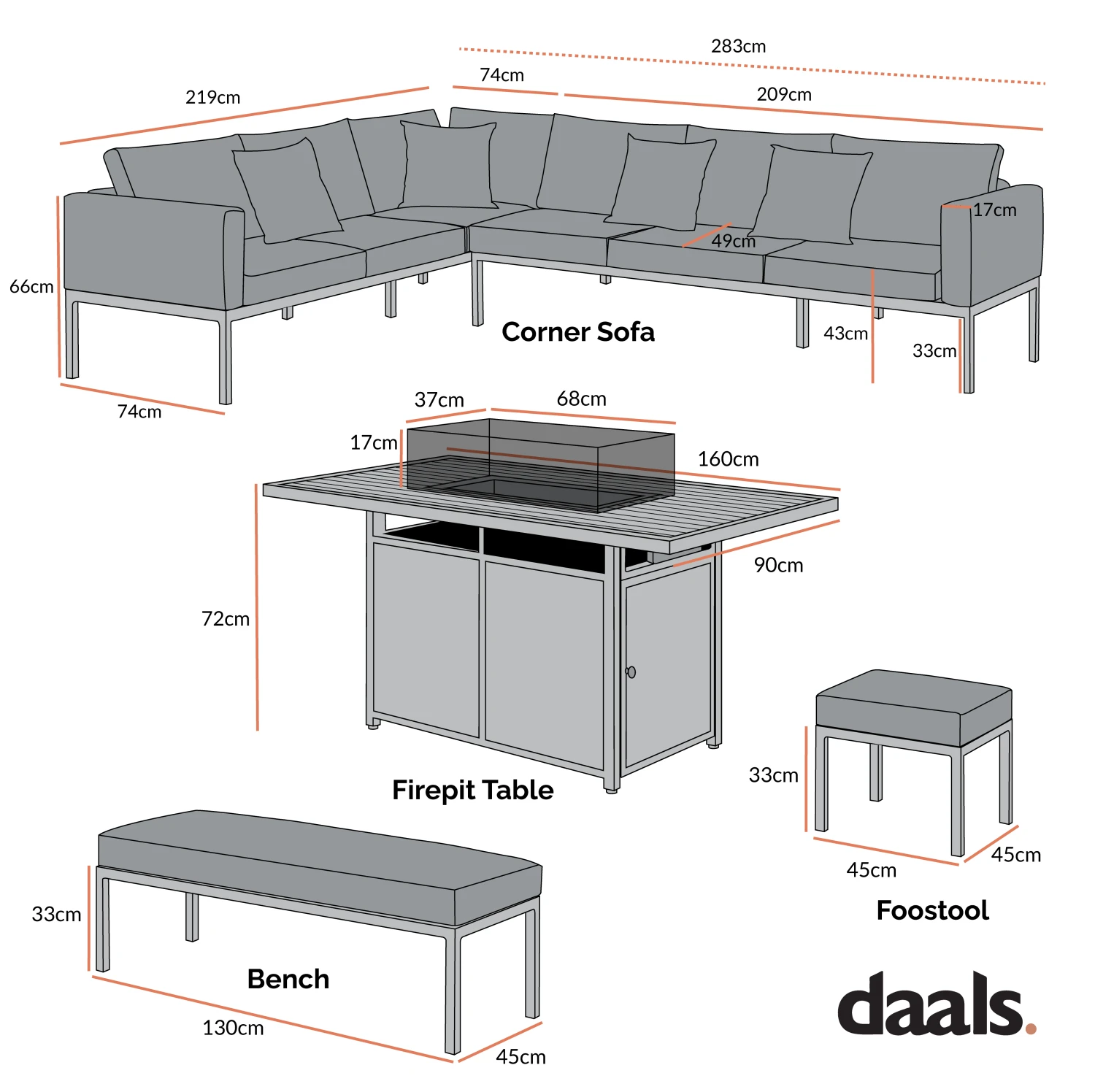 Calabasas Large Outdoor Fabric And Aluminium Corner Casual Dining Set With Firepit Table, Dark Grey 7 Calabasas Large Outdoor Fabric And Aluminium Corner Casual Dining Set With Firepit Table, Dark Grey - Image 5