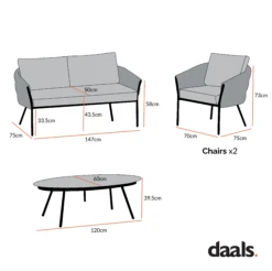 Montebello 4-Seater Outdoor Black Rope And Aluminium Sofa Set With Grey Ceramic Coffee Table -Daals Shop Dimensional Drawings APR 2023 OD SF 1029