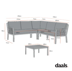 Earlswood Aluminium Washed Wood Effect Corner Sofa Set With Coffee Table -Daals Shop Dimensional Drawings APR 2023 OD SF 1066