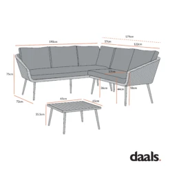 Cliveden Outdoor Aluminium Washed Wood Effect And Round Wicker Rattan Corner Sofa Set -Daals Shop Dimensional Drawings APR 2023 OD SF 1070 1