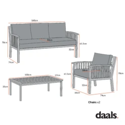 Earlswood Aluminium Washed Wood Effect Sofa Set With Coffee Table -Daals Shop Dimensional Drawings APR 2023 OD SF 1071