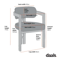 Stanford Curved Oak Frame Upholstered Chair, Moss Green Velvet Black Frame -Daals Shop Dimensional Drawings APR 2023 XN DCH 727 3f99535a fabb 41f5 bd5c 3aaf4139b135