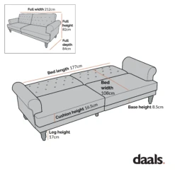 Hanney 3-Seater Chesterfield Sofabed In Grey Velvet 28 Hanney 3-Seater Chesterfield Sofabed In Grey Velvet -Daals Shop Dimensional Drawings AUGUST 2022 AYSF 011BED