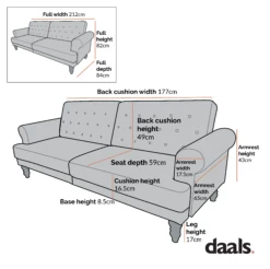 Hanney 3-Seater Chesterfield Sofabed In Grey Velvet 27 Hanney 3-Seater Chesterfield Sofabed In Grey Velvet -Daals Shop Dimensional Drawings AUGUST 2022 AYSF 011 1